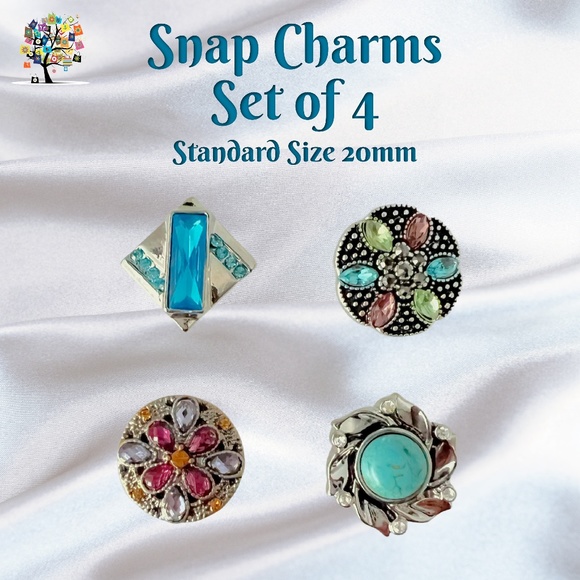 Dragonfly Spirit Designs Jewelry - Snap Charm Colorful Crystals Set of 4 Standard Size 20mm